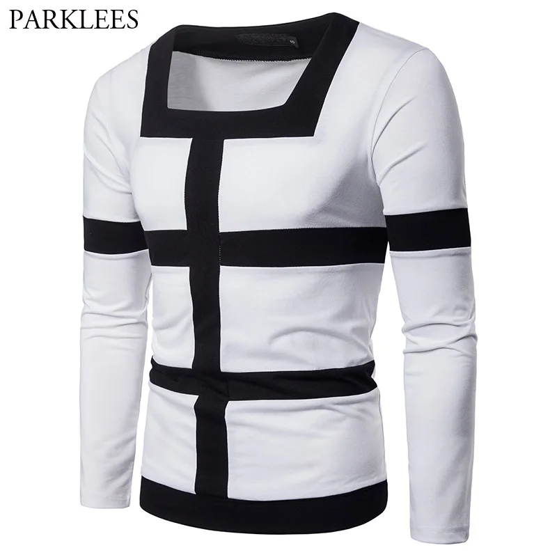 Fashion Square Collar Design Long Sleeve T-shirt Men 2018 Autumn New Slim Fit Tee Shirt Homme Casual Brand Streetwear T Shirts Fashion Square Collar Design Long Sleeve T-shirt Men 2018 Autumn New Slim Fit Tee Shirt Homme Casual Brand Streetwear T Shirts