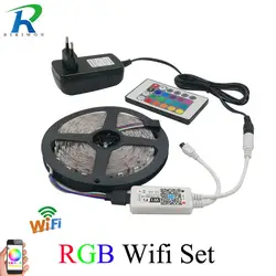 IP20 10 м RGB светодиодные ленты SMD 5050 не водонепроницаемый СВЕТОДИОДНЫЕ Ленты гибкие светодиодные 60Led/м RGB светодиодные ленты лента + wi-fi пульт дистанционного управления