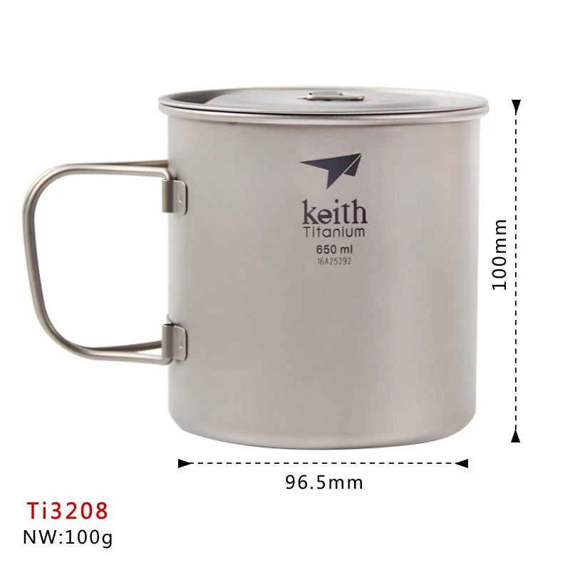 

Keith Titanium Cup Outdoor Tableware Camping Water Mug Travelling Foldable Handle Cup Ti3208