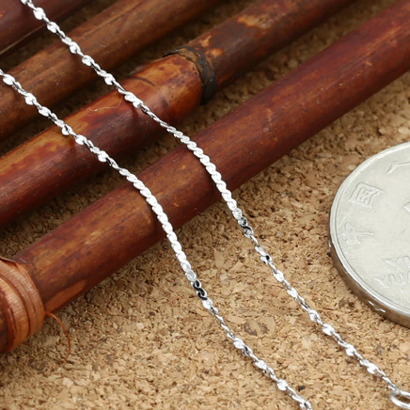 Solid 925 Sterling Silver Box Chain for women S925 silver Clavicle necklace Water-wave Chains Girls Silver jewelry Wholesale