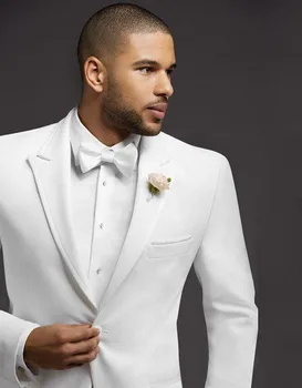 

2017 Brightness Bespoke Groomsman Tuxedos White Peak Lapel One Button Suit Jacket Blazers Sets(Jacket+Pants+Bow Tie)