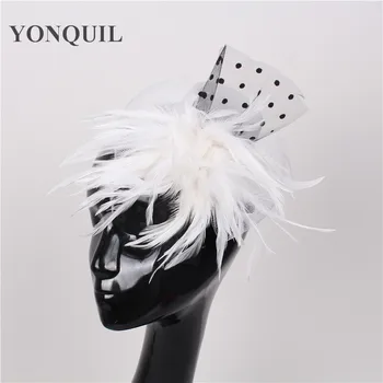 

Charming millinery high quality white feather flowers nice bridal hair accessories party hats headpieces wedding headwear FS67