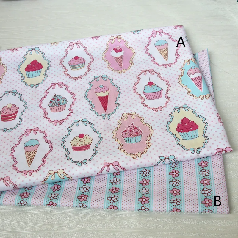 

Fabric Twill Cotton Hand Sewing Breathable Quilt Bedding Fabric Printing for Baby Sheets Dress Home Textile Printed Ice-cream