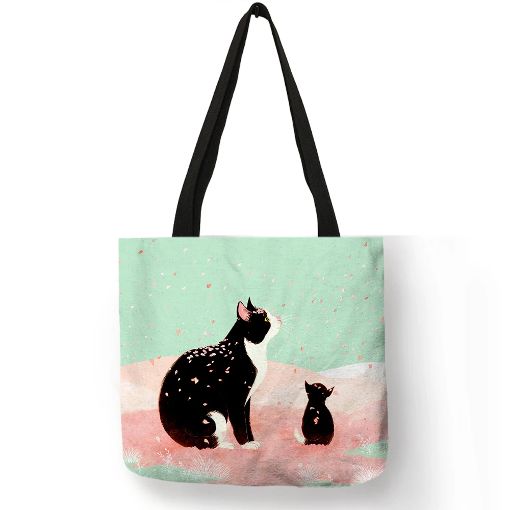 Customized Cartoon Cat Print Tote Bag For Women Reusable Shopping Bags Folding Travel School Bags Pouch - Цвет: 001