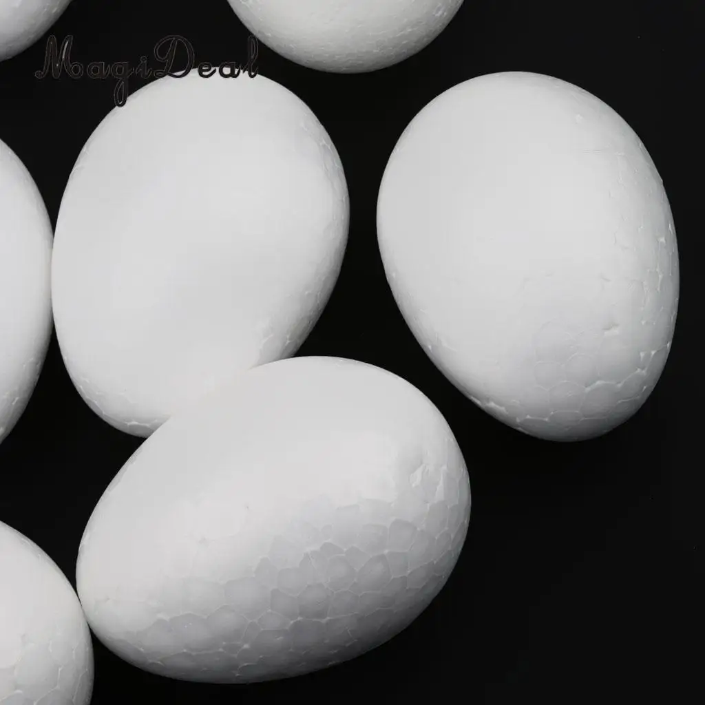 MagiDeal 10Pcs White Modelling Craft Polystyrene Foam Eggs 8cm Colored with Crayon Painting Stick Gouache DIY Christmas Decor