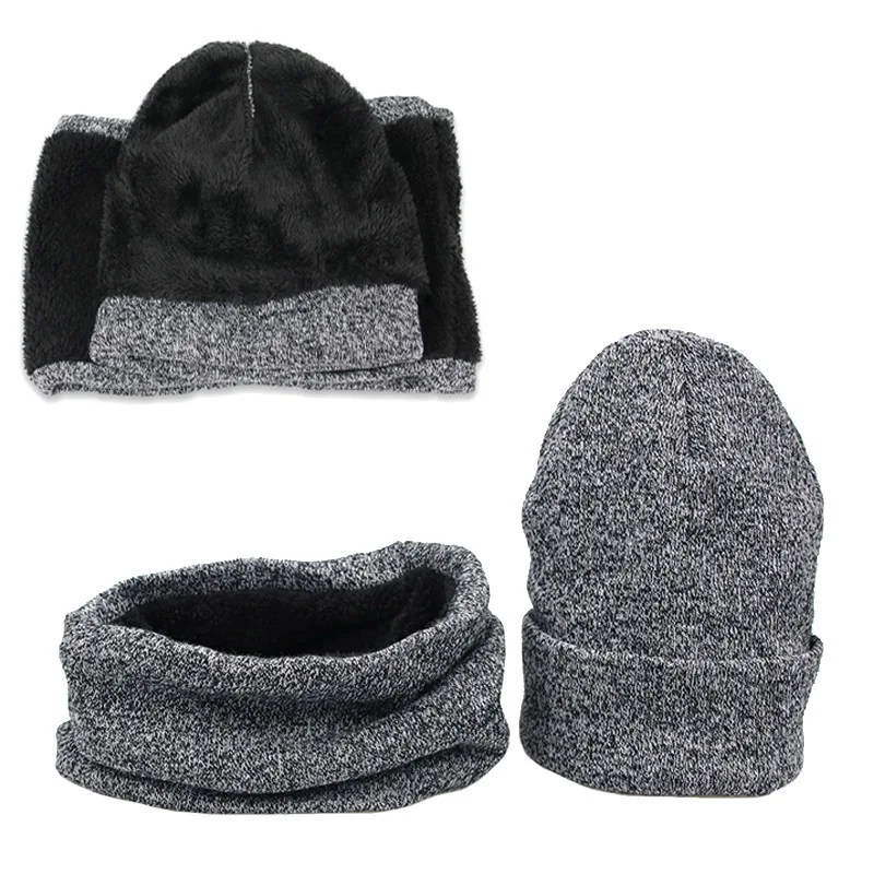 Зимние трикотажные шапки шарф комплект утолщаются Плюс Бархат унисекс теплые шапочки мягкие для мужчин женщин хлопок сплошной шапка