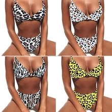 Женское сексуальное бикини с глубоким v-образным вырезом, регулируемые бретельки-спагетти, треугольный бюстгальтер с высокой талией, контроль живота, стринги, этнический леопардовый купальник