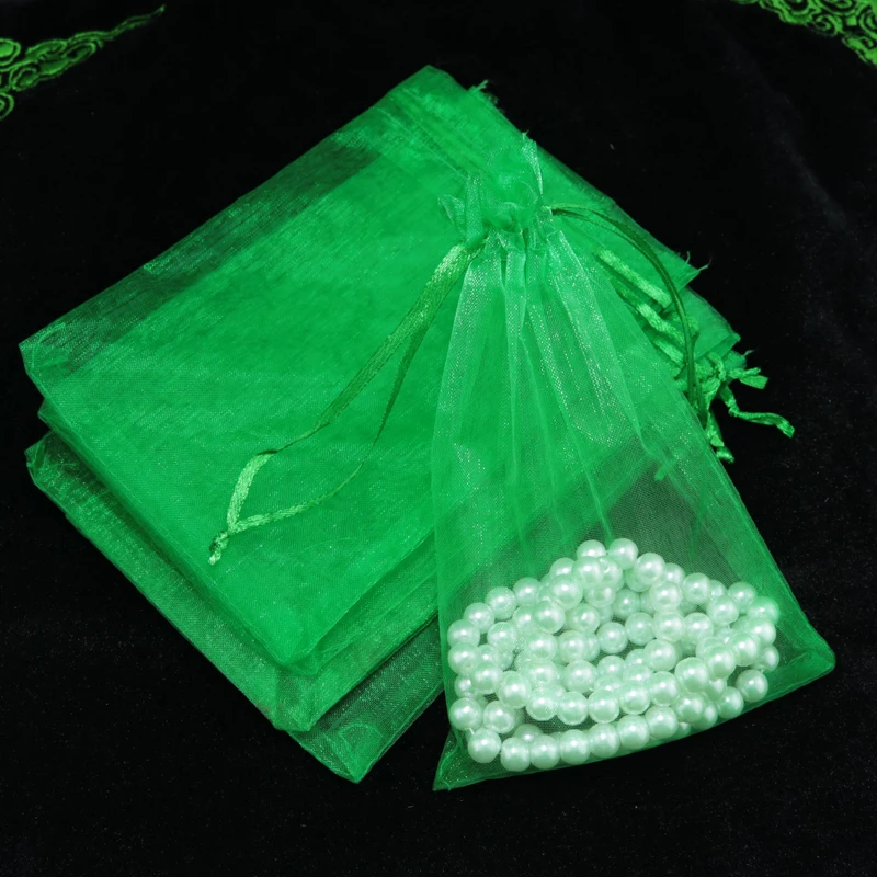 100pcs/lot Dark Green Organza Bag 15x20cm Drawable Party Favors Candy Jewelry Packaging Bag