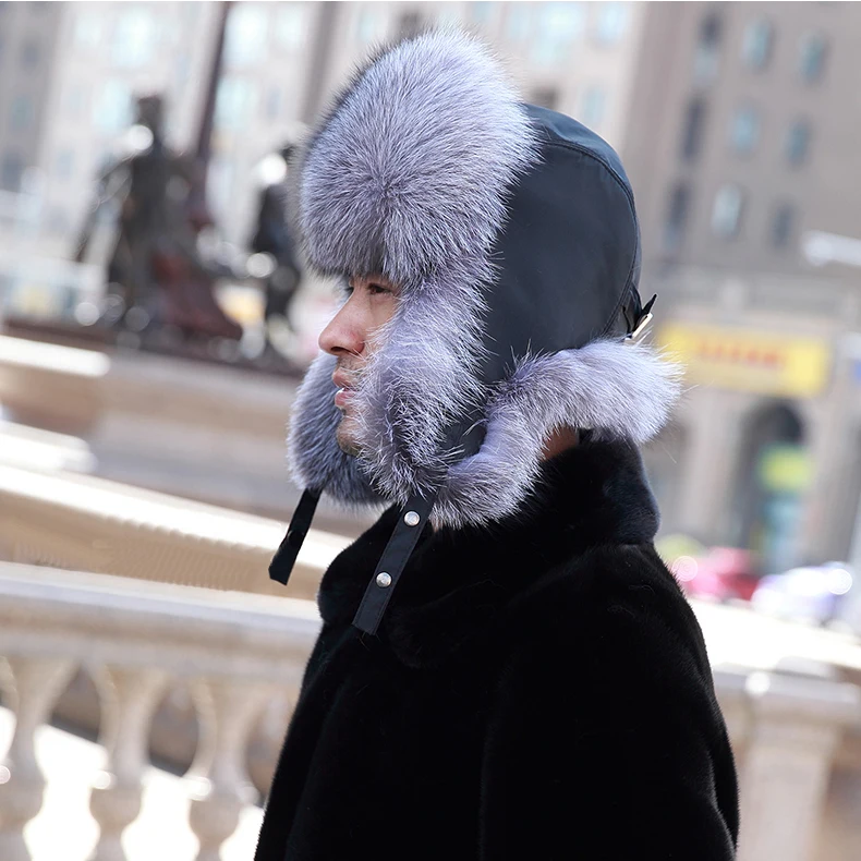 YC Fur мужские шапки ушанки из меха енота серебристой лисы шапка бомбер мужская с