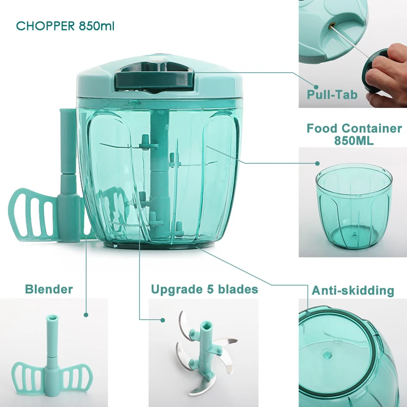 850 мл для мяса, овощей, ручные ломтерезки, многофункциональные измельчители продуктов, высокая скорость, измельчитель, ручная мясорубка, кухонные инструменты