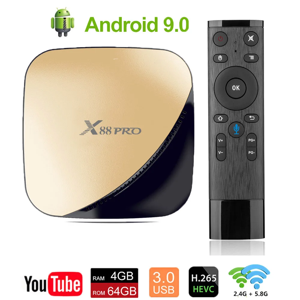 

Android 9.0 TV Box X88 pro 4G 64G Rockchip RK3318 4 Core 2.4G&5G Wifi TV Box Smart TV Support Netflix Youtube Android Box