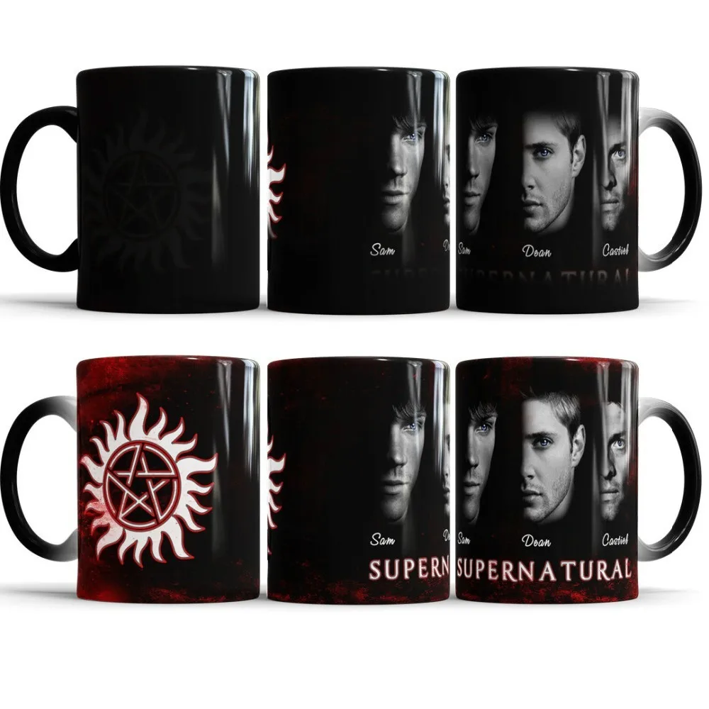 

Supernatural Mug Sam Dean Castiel Heat Changing Color Ceramic Tea Heat Sensitive Transforming Magic Morphing Coffee Mug