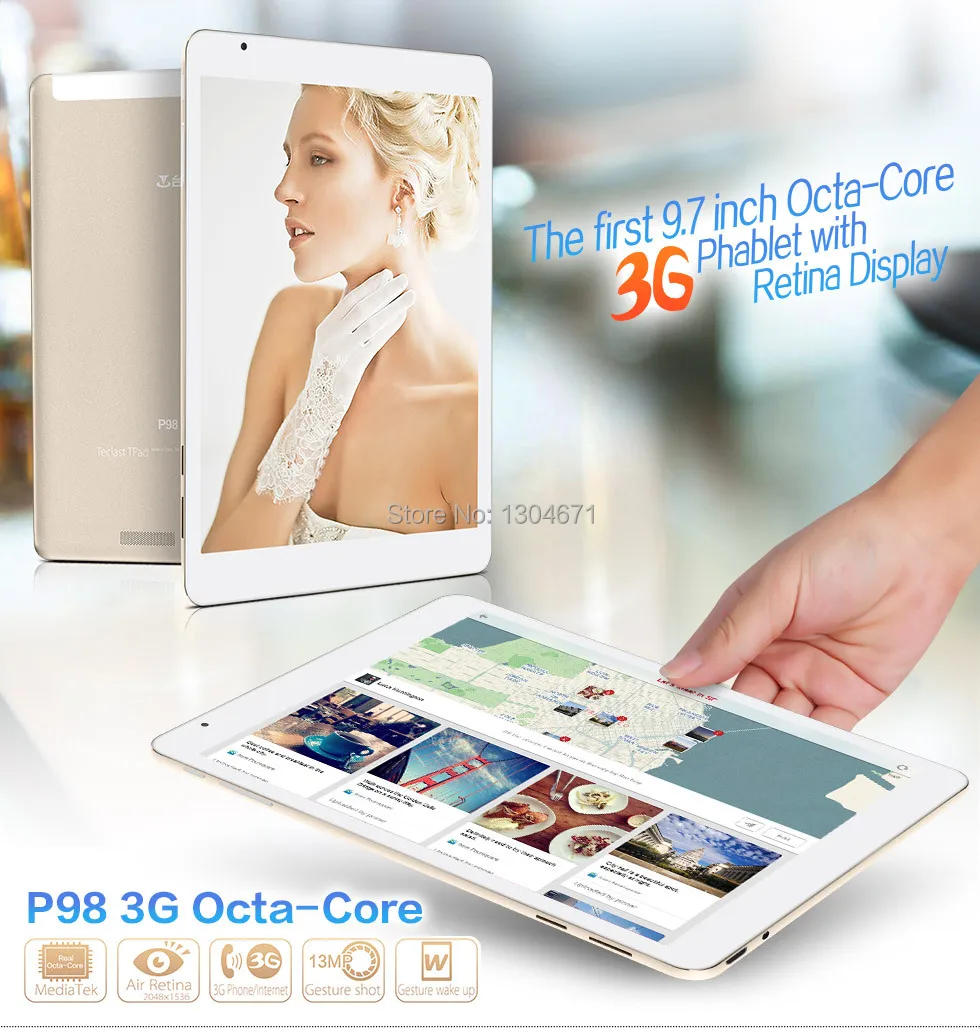 Teclast P98 3g Восьмиядерный MTK8392 планшетный ПК retina 9,7 дюймов 2048x1536 Двойная камера 13,0 МП Android 4,4 gps WCDMA телефонный звонок 2 ГБ/16 ГБ