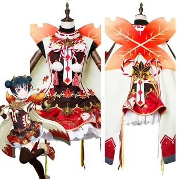 

Love Live! Aqours Tsushima Yoshiko Cosplay Costume Maple Leafs Kimono Halloween Carnival Costume