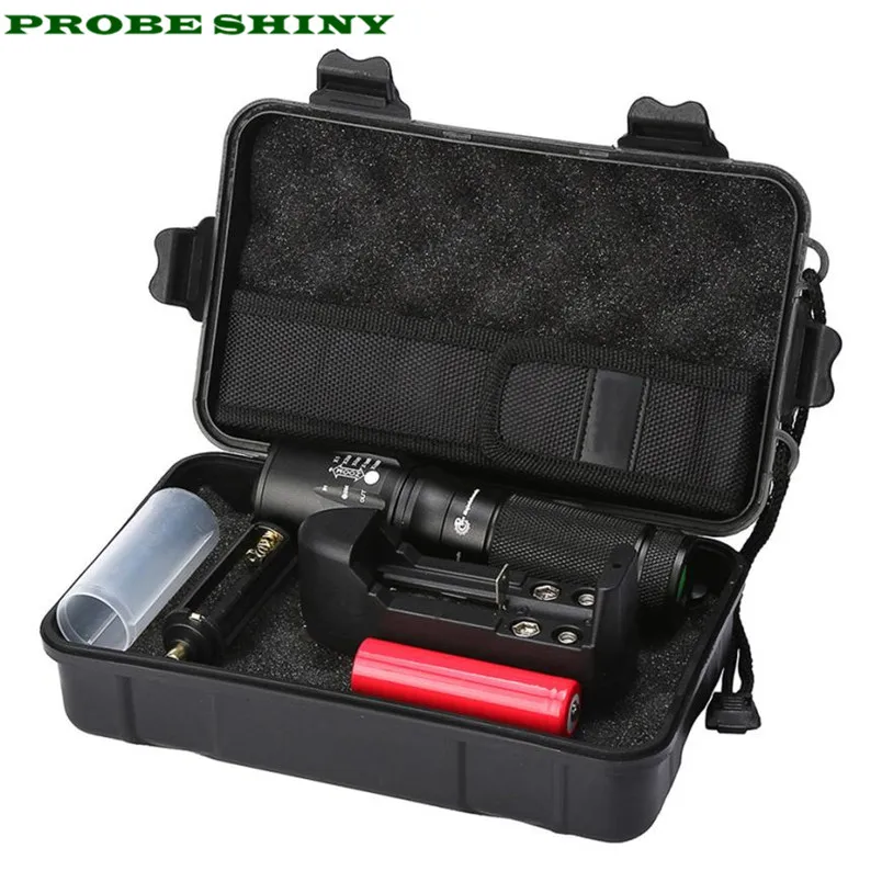

X800 Zoomable XML T6 LED Tactical Flashlight+18650 Battery+Charger+Case Free Shipping #NO12
