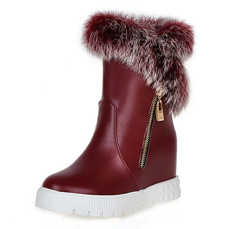 

Size 39  PU  Leather Ankle Pointed Toe Height Increasing Slip On Boots For Women Black Red White New Fashion Boots