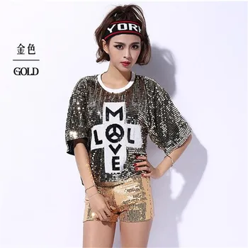 

2016 Summer Style Women Female Hip Hop Shine Sequin Paillette Performance Jazz Dance Costumes Bar Club DJ Pole Dancing Clothes