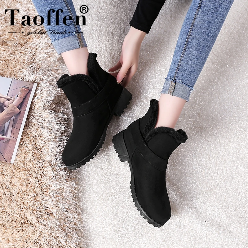 Tanie TAOFFEN Plus 34 52 rozmiar hurtownie Dropship zimowe kostki buty ciepłe pluszowe śniegowce czarny hurt, na buty kobieta obuwie