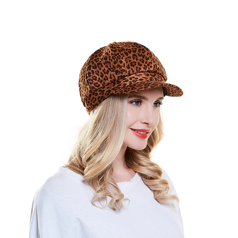 

Spring Autumn 2018 Vintage Octagonal Hats For Women New Fashion Leopard Print Beret femme Womens Hat Gorras Snapback Caps
