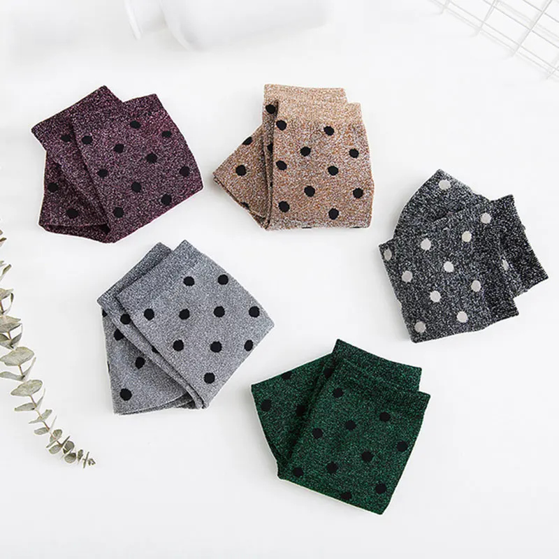 

Winter cotton quality glitter socks fashionable art folding girl socks glitter metal socks sweet filigree wave little tide socks