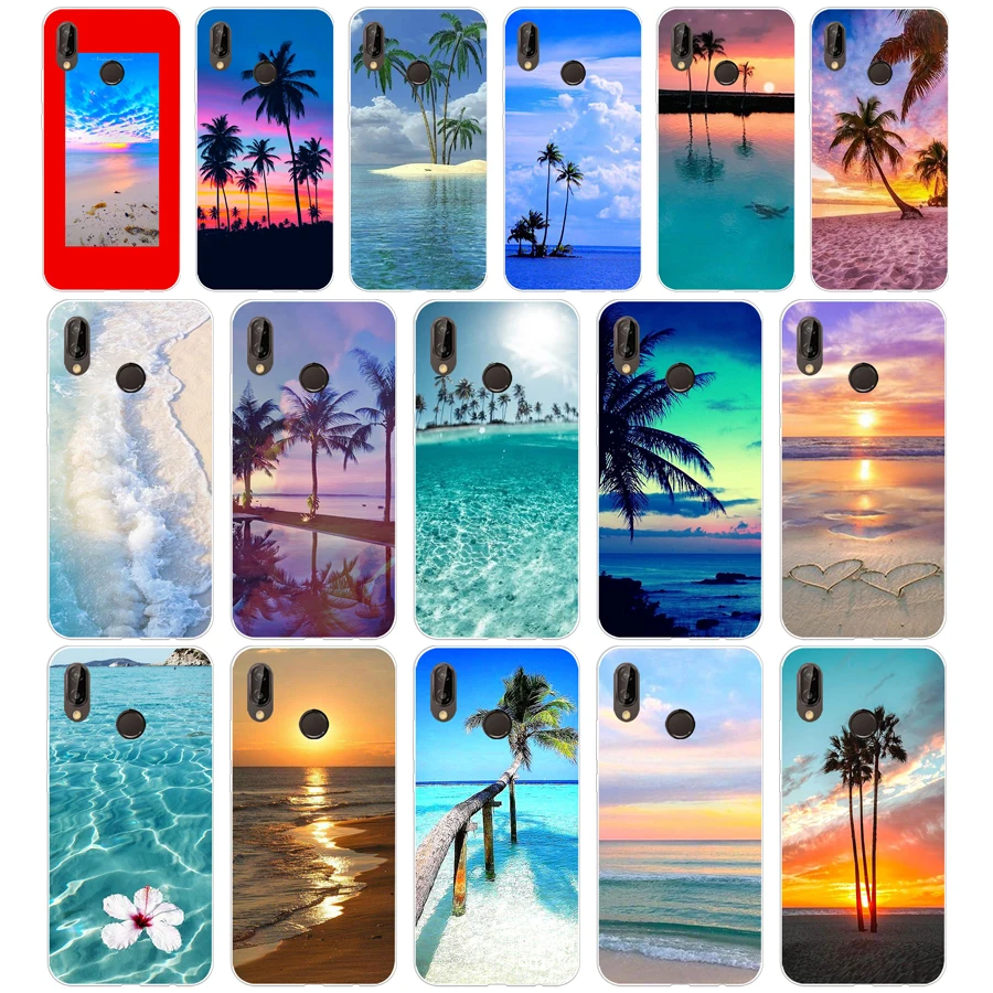 

283H summer Beach Scene at Sunset on sea Palm Tree Soft Silicone Tpu Cover Case for huawei Nova 3 3i p smart