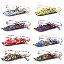 Модные очки для чтения с цветами ультралегкие весенние петли прозрачные линзы пресбиопические очки с подходящей сумкой для женщин