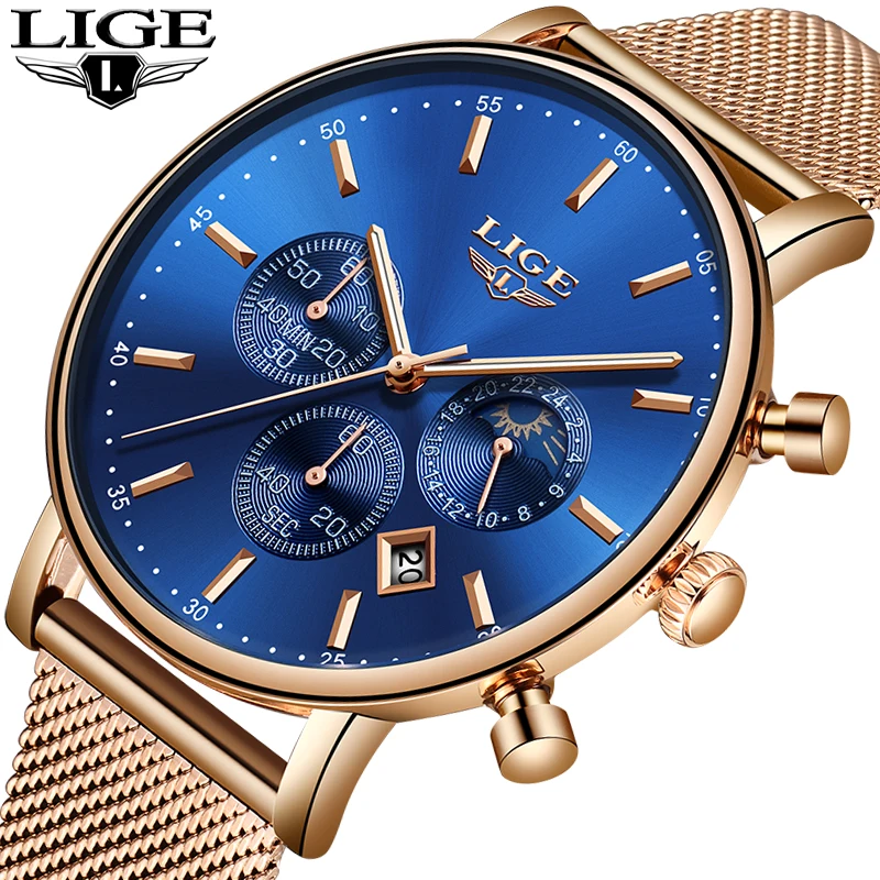 

Relogio Masculino New LIGE Fashion Ultra Thin Dress Men Watches Casual Chronograph Mesh Quartz Clock Men Sport Waterproof Watch
