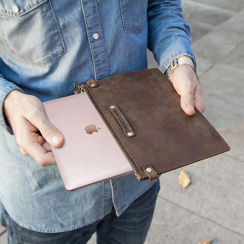 

For MacBook Protective Leather Bag Notebook Computer 12 Inch Wrist Zip Genuine Leather Protection Leather Cover