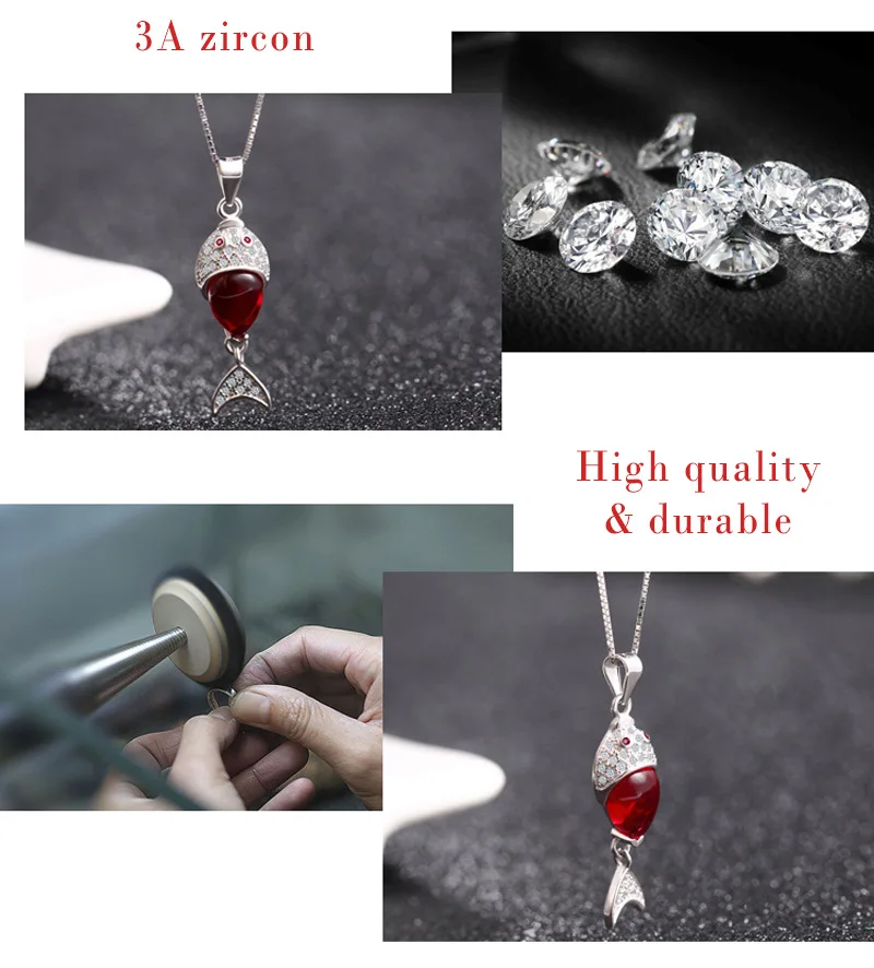 925 пробы серебряные прекрасные красные кристаллы подвески-рыбки ожерелье романтическое колье ожерелье для женщин Свадебные ювелирные изделия