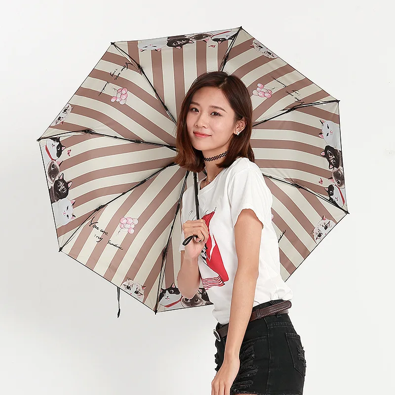 

Folding umbrella 50% sun umbrella sunscreen pattern UV protection black plastic female rain dual-use portable small umbrella