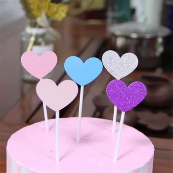 

CRLEY 100pcs mix cake toppers star heart pink purple yellow handmade top quality party accessory decoration birthday supplies