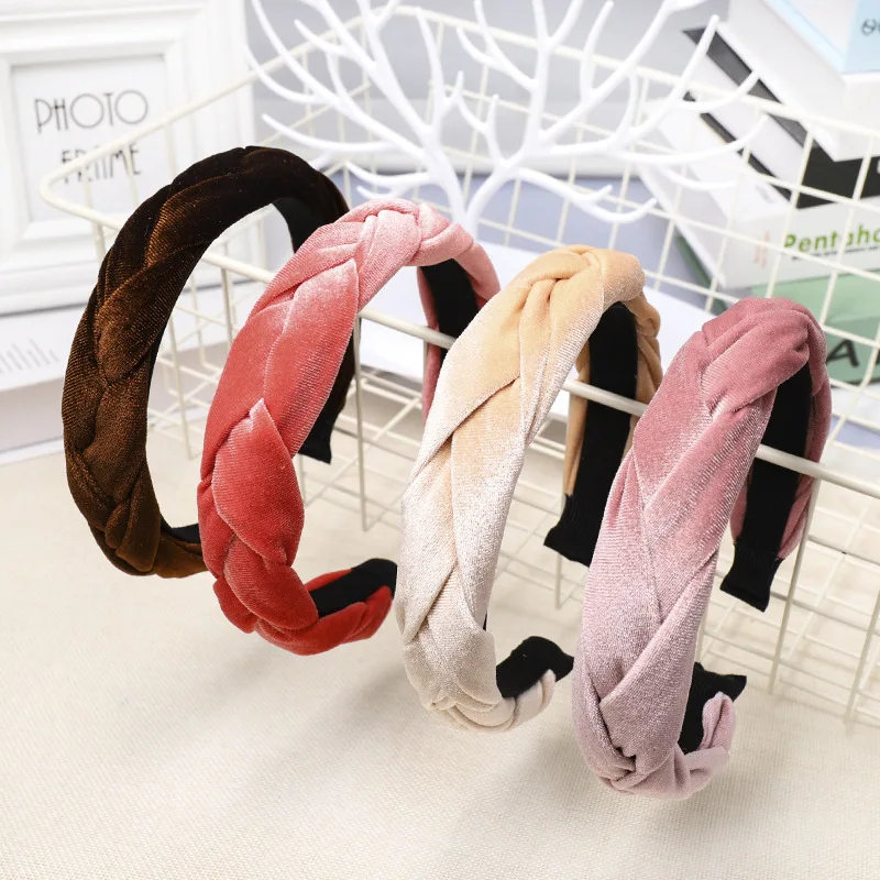 

CN Europe Gold Velvet Twist Headbands For Women Girls Ladies Soft Solid Hair Band Headwrap Headwear