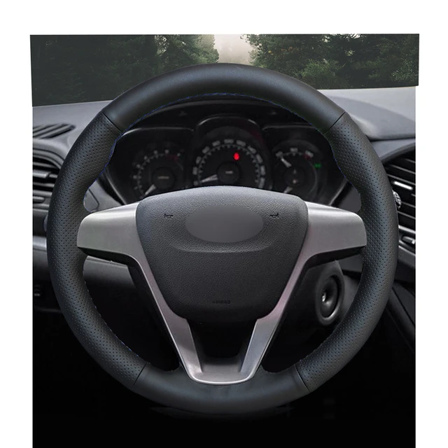 غطاء عجلة قيادة من الجلد الصناعي ، مخيط يدويًا ، أسود ، لـ Lada Vesta ، 2015 ، 2016 ، 2017 ، 2018 ، 2019 ، 2020 ، Xray ، 2015 2020-2