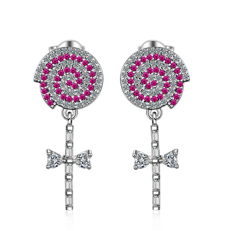 

Luxury Cubic Zirconia Lollipop 925 Sterling Silver Ladies Stud Earrings Original Jewelry For Women Anti Allergy Gift Cheap