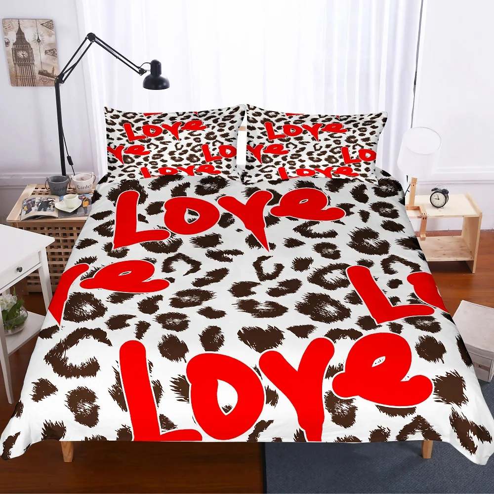 Black Leopard Bedding Set 3D Print Love Microfiber Home Bed Linen Set with Pillowcase Duvet Cover Set AU/EU/US Size Bedclothes