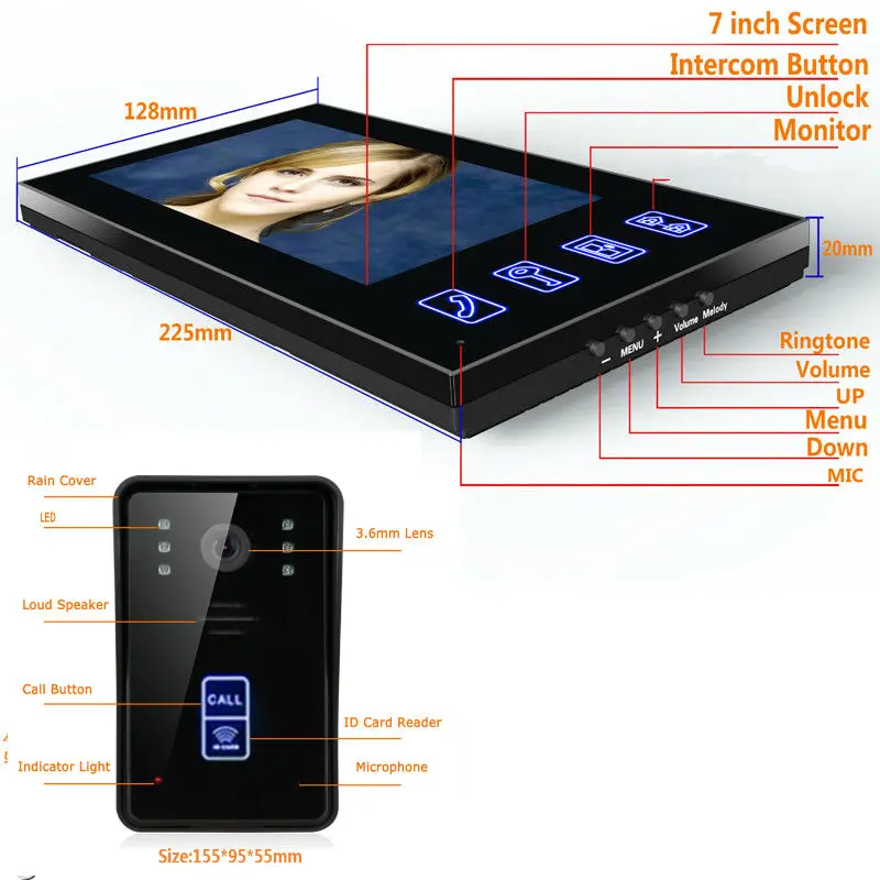 SmartYIBA 7 &quotRIFD/App разблокировка WIFI видеодомофон дверной звонок сенсорная кнопка
