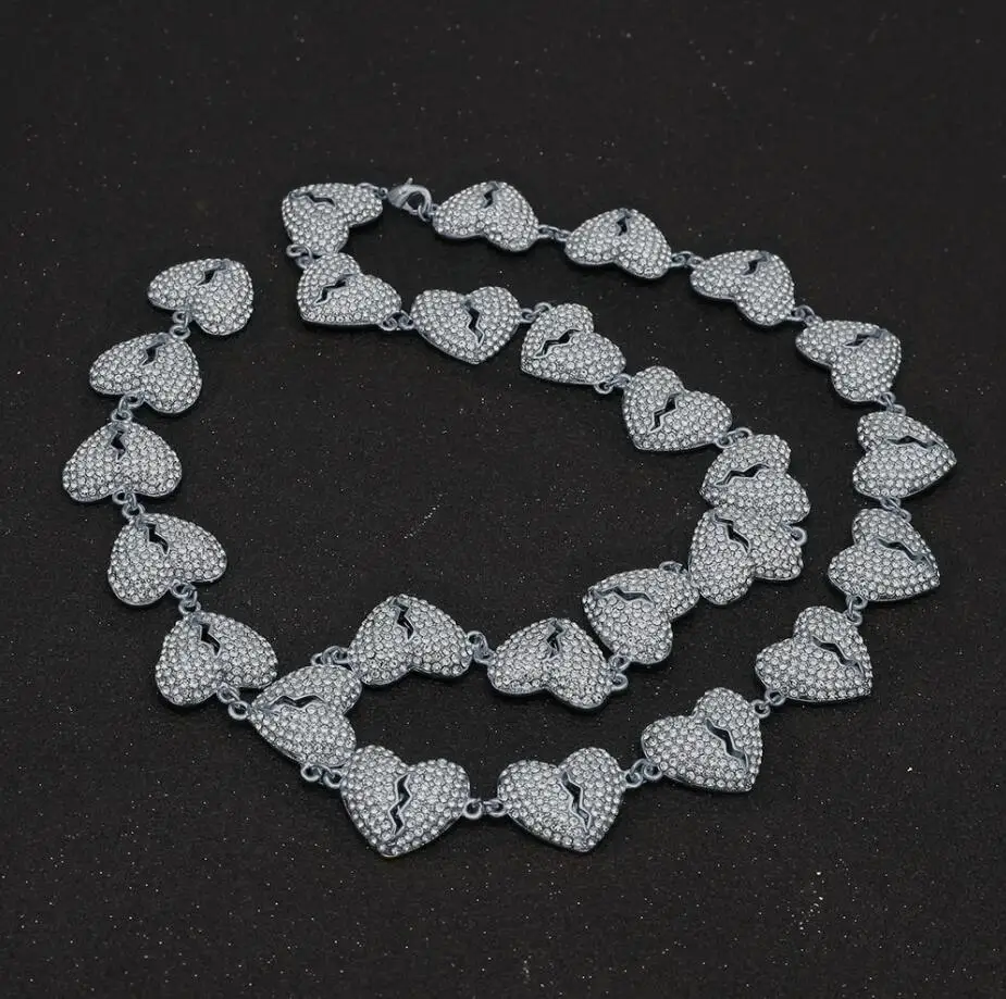 Uwin Мужская мода белое золото Heartbreak цепь ожерелье сердце кулон Полный Стразы Iced Out ювелирные изделия уличный стиль хип-хоп - Окраска металла: silver