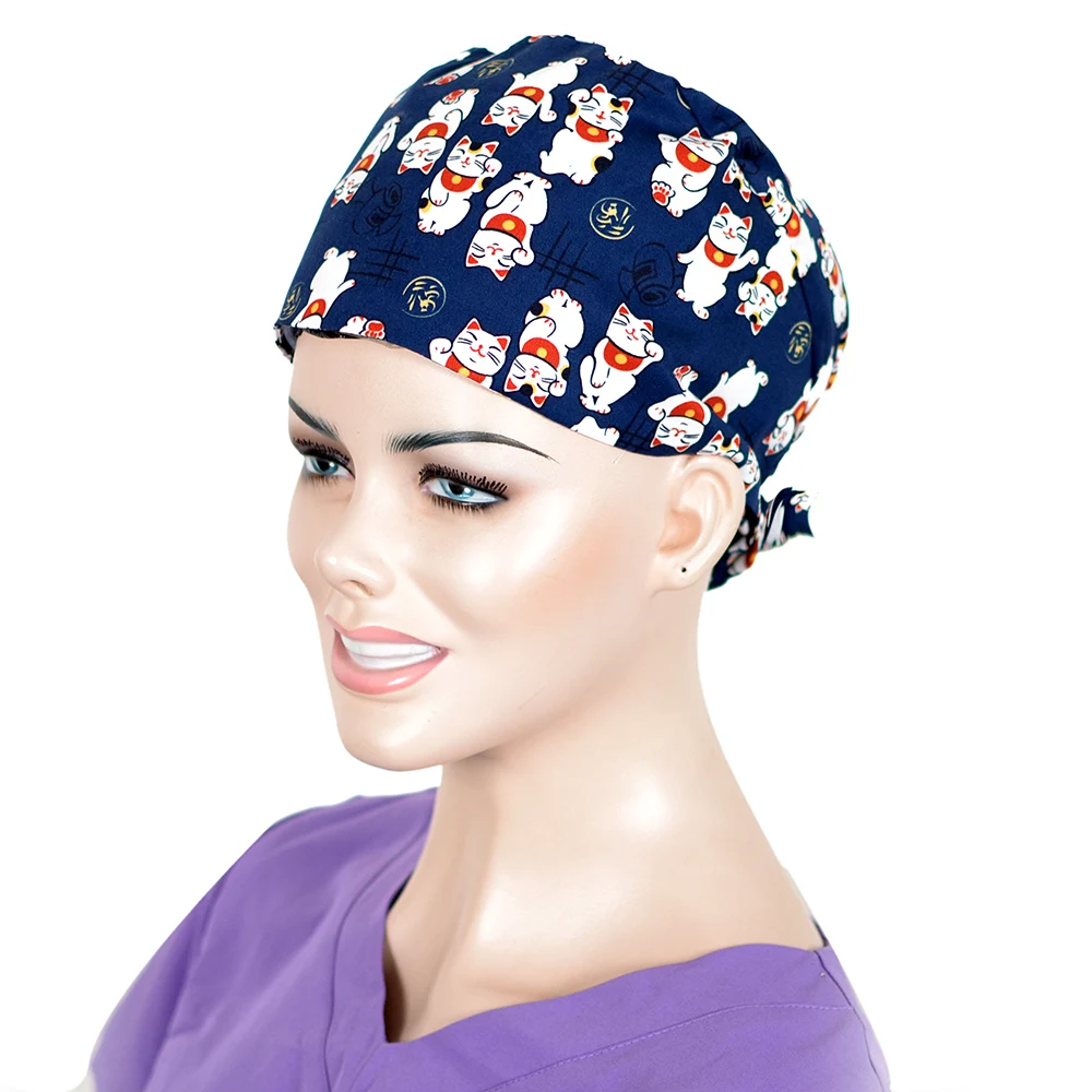 Lucky Cat Unisex Surgical Scrub Caps Doctor Nurser Medical Hats