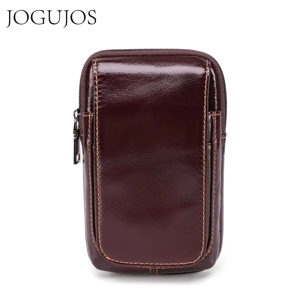 

JOGUJOS New Men Small Waist Pack Genuine Leather Men Waist Pack Vintage Phone Pouch Hip Bag Travel Bag Male Fanny Pack Belt Bag