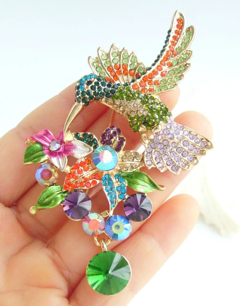 

Charming 3.54" Multicolor Austrian Crystal Pendant Animal Hummingbird Brooch Pin KPA01775C6