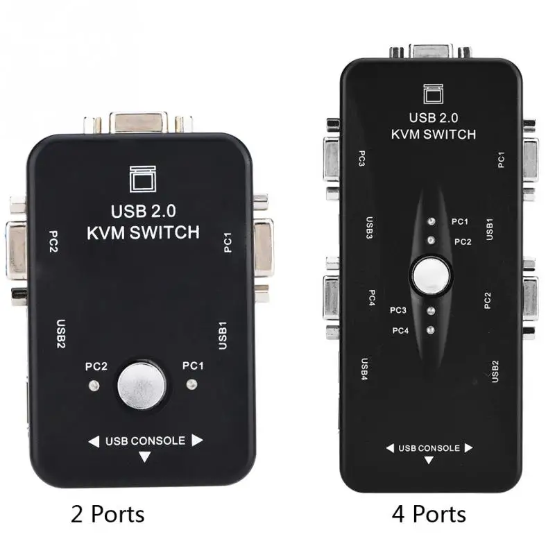 USB 2.0 KVM Switcher 2 / 4 Port VGA Manual Switch Box