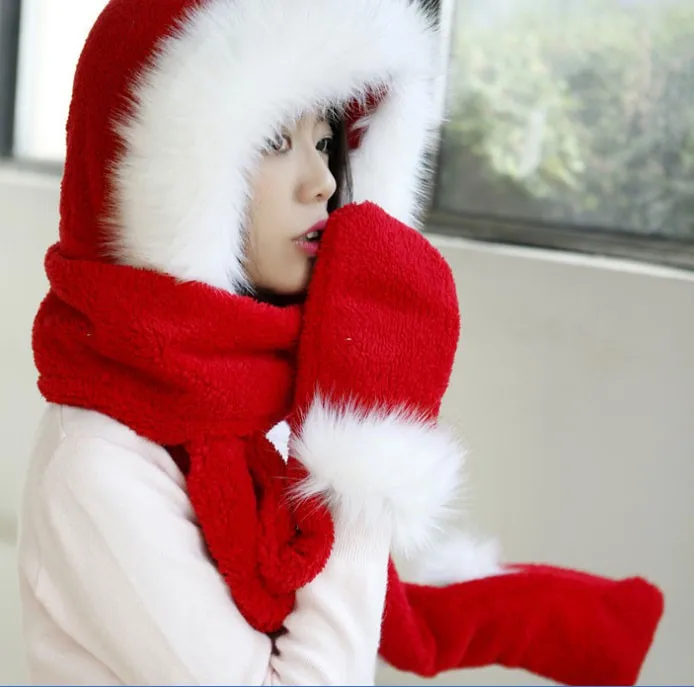 Двухслойная утолщенная Удобная шапка, шарф, перчатки, цельный женский комплект, осенний и зимний теплый шарф-глушитель