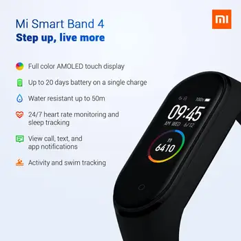Global Version Xiaomi Mi Band 4 Globale Versione Xiaomi mi fascia 4 Astuto della Vigilanza Di Frequenza cardiaca Fitness Activity Tracker Braccialetto Display Colorato Banda Intelligente 135 mAh 2