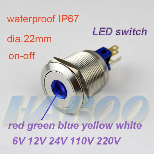 

1pcs dia.22mm metal switch with led dot head latching on-off push button switch with led lighting 24V shipping free