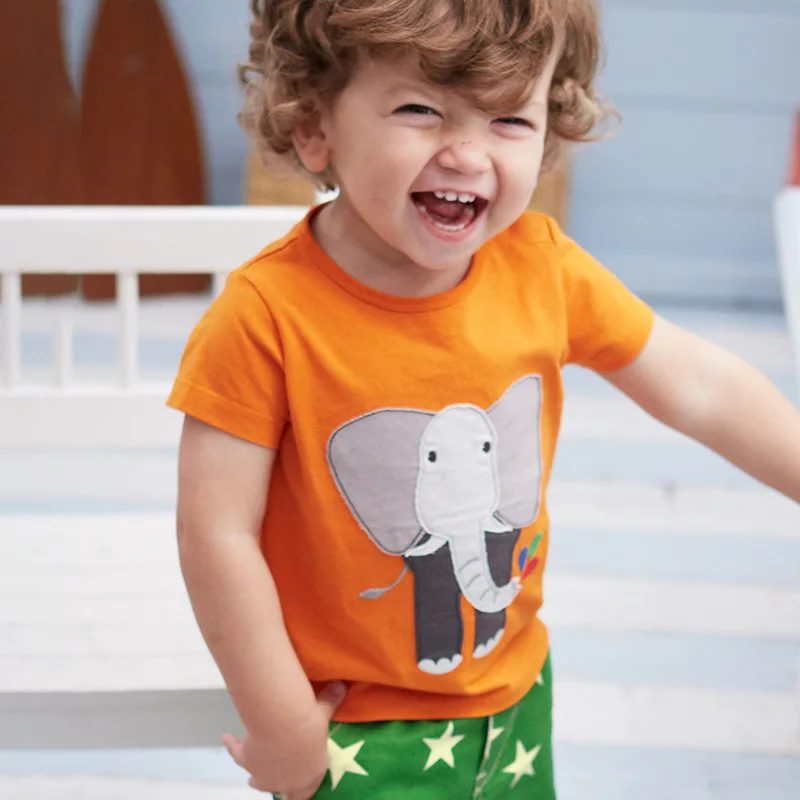 

3 Colors cotton cute boy t-shirt elephant applique kids tops high quality