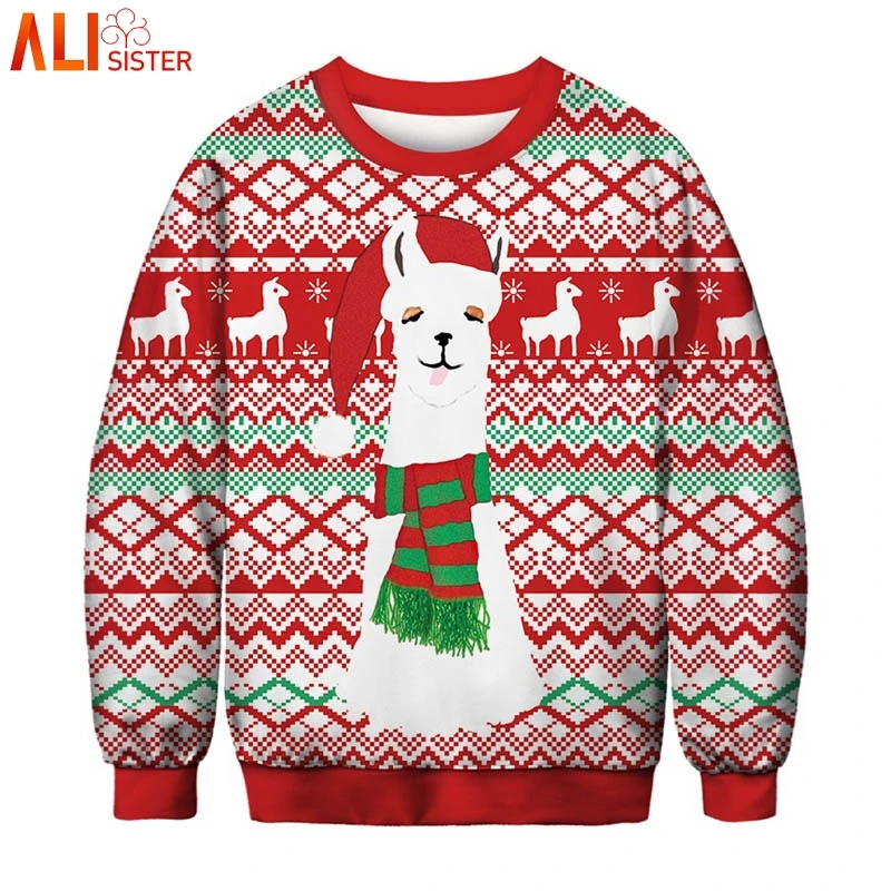 

Alisister Ugly Christmas Sweatshirt Men Women Funny Party Pullovers Hoodies Casual 3d Print Animal Tracksuits Outerwear Tops