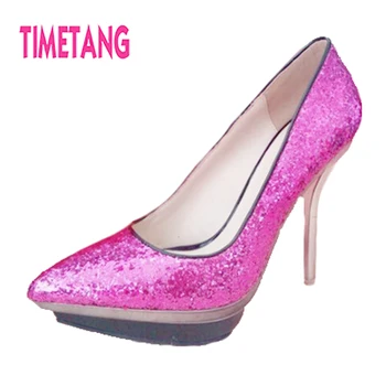 

Brand New Design Brilliant Purple Glitter Sexy Pointed Toe Double Platform High Heel Women Pumps Shallow Mouth Thin Heels