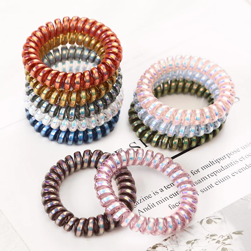 5PCS Bright Shining Telephone Line Wire Elastic Hair Bands Tie Gum Headwear Ponytail Holder Rubber Bands Women Hair Accessories