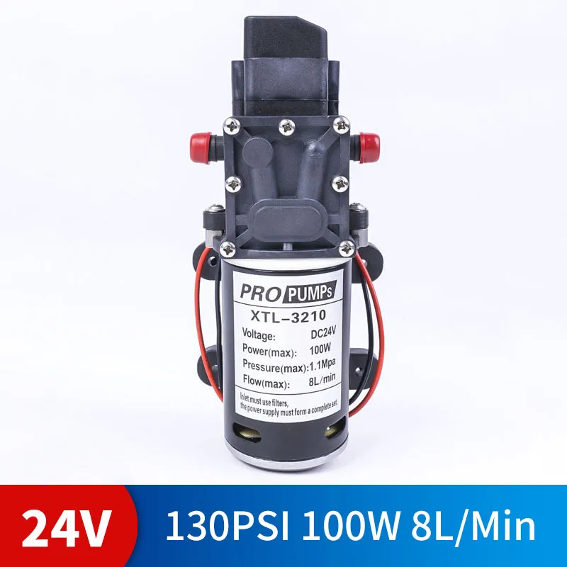

DC 24V 100W 130PSI 8L / Min water high pressure diaphragm self-priming pump agricultural electric water pump car wash spray