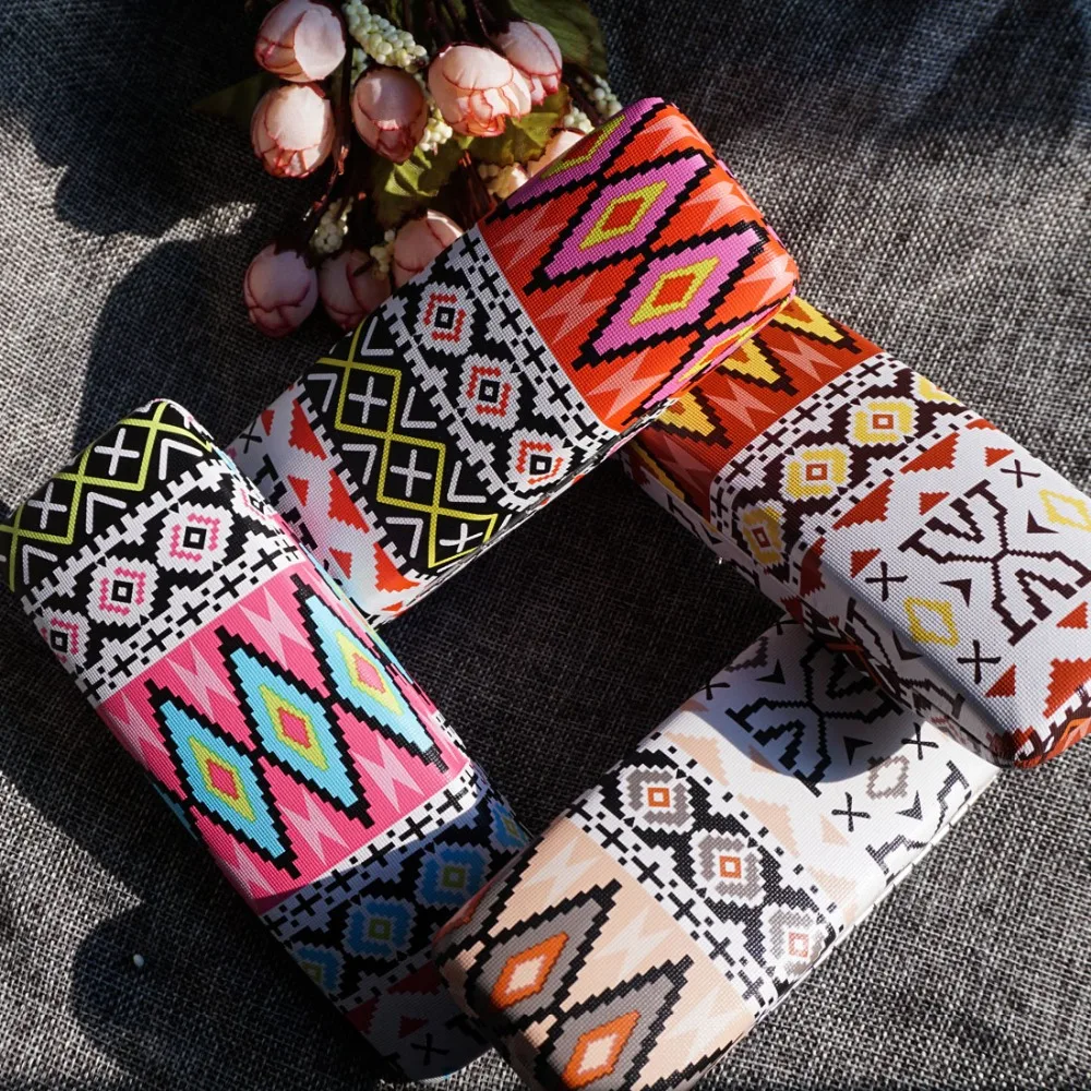 

Bohemia style Glasses case women3 in 1 set clean cloth eyeglass screw Multi color acetate glasses case box print glasses box
